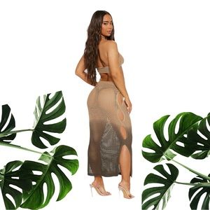 Crotchet two piece sun suit brown combo